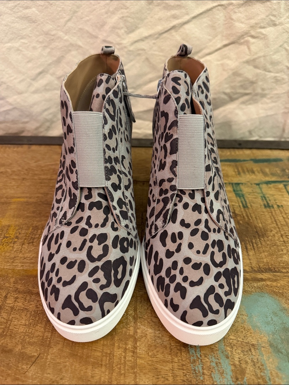 Paolo Leopard Print Grey Slip-On Ankle Boots